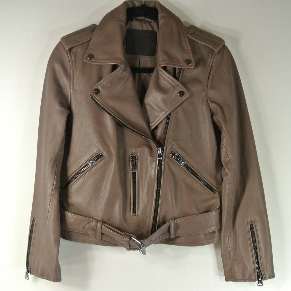 NEW ALLSAINTS Balfern Leather Biker Jacket in Deep Berry Size US 6 #1863
